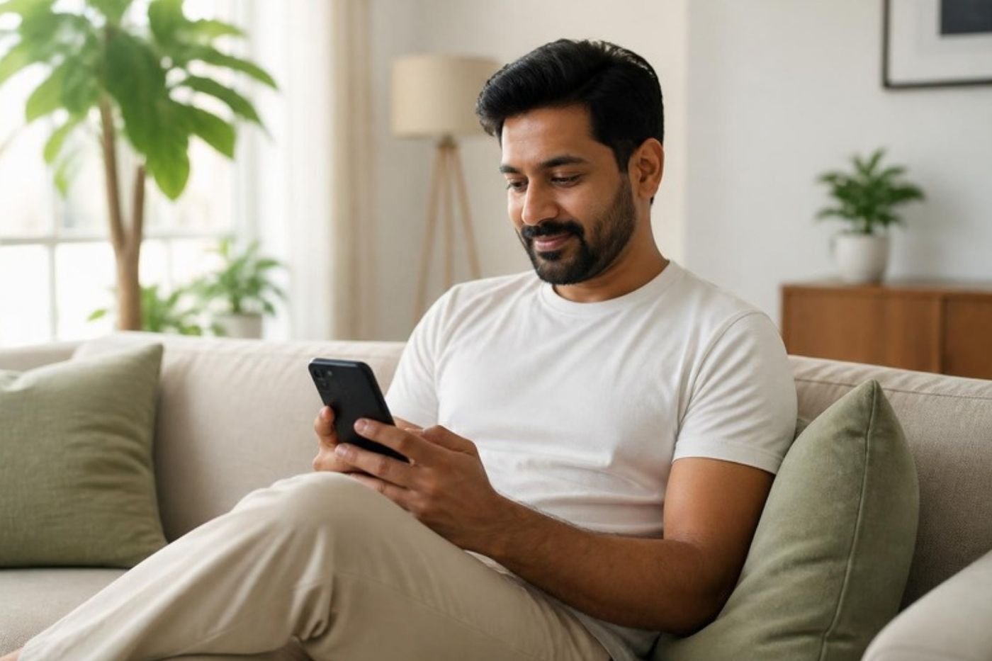 Indian man taking the private assessment on his phone