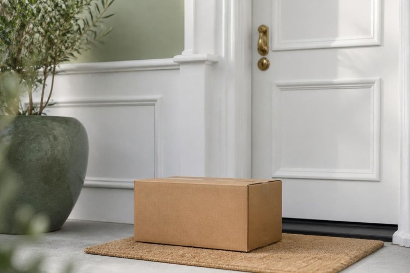 Plain delivery box at an apartment door