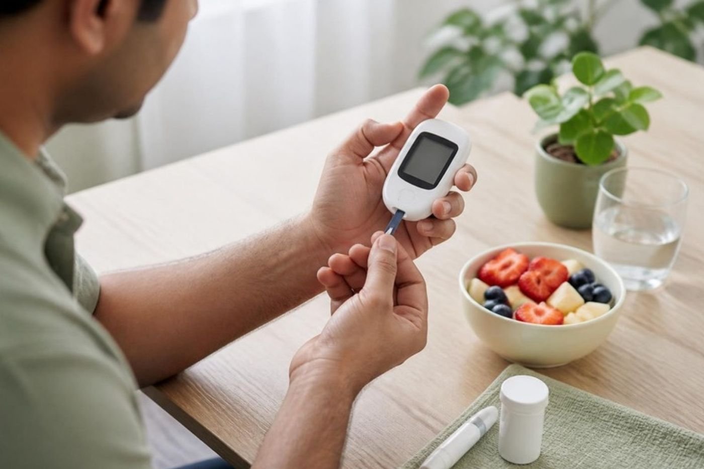 Checking blood sugar with a glucometer